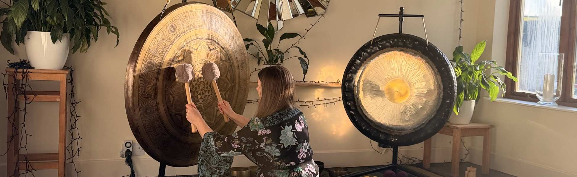 Playing Singing Bowl Gong